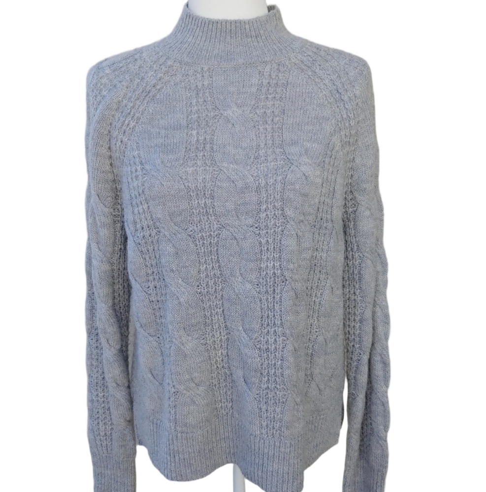 J. Crew Cozy Cable Knit Sweater with High Neck in Grey Women's Size Small
